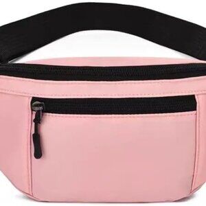 Pink nylon crossbody waist bag for travel, casual outdoor, adjustable strap
